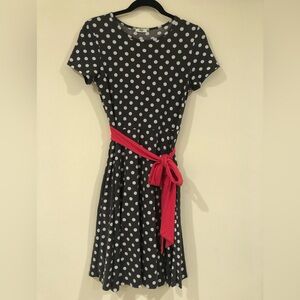 Egs gray polka dot dress with red sash